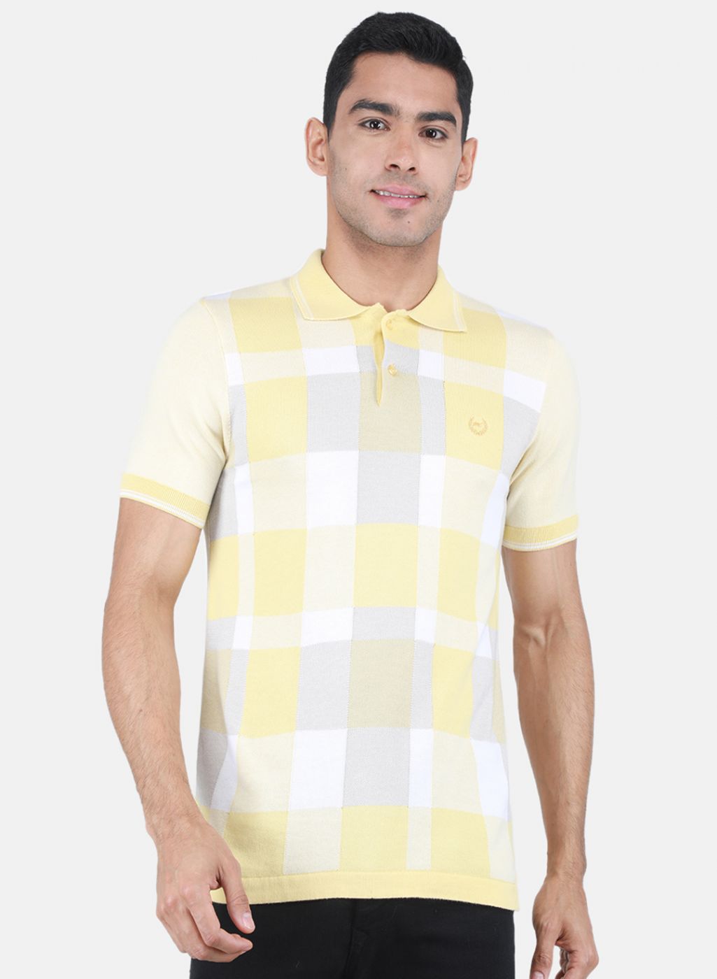 Men Yellow Self Design T-Shirt