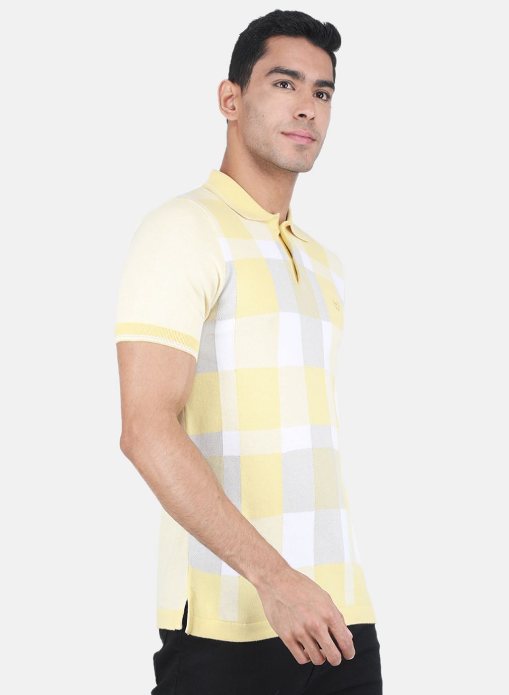 Men Yellow Self Design T-Shirt
