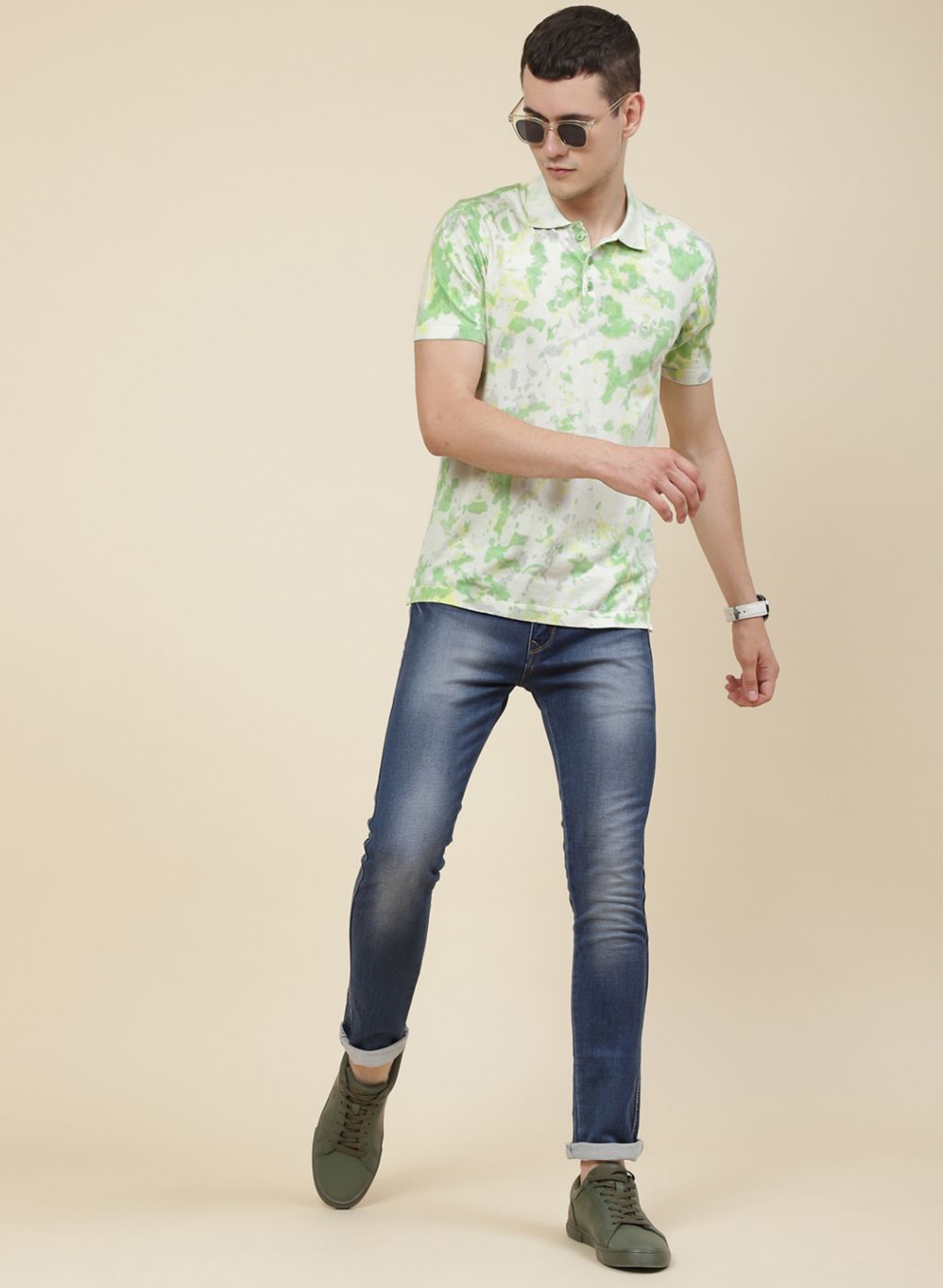 Men Off White Self Design T-Shirt