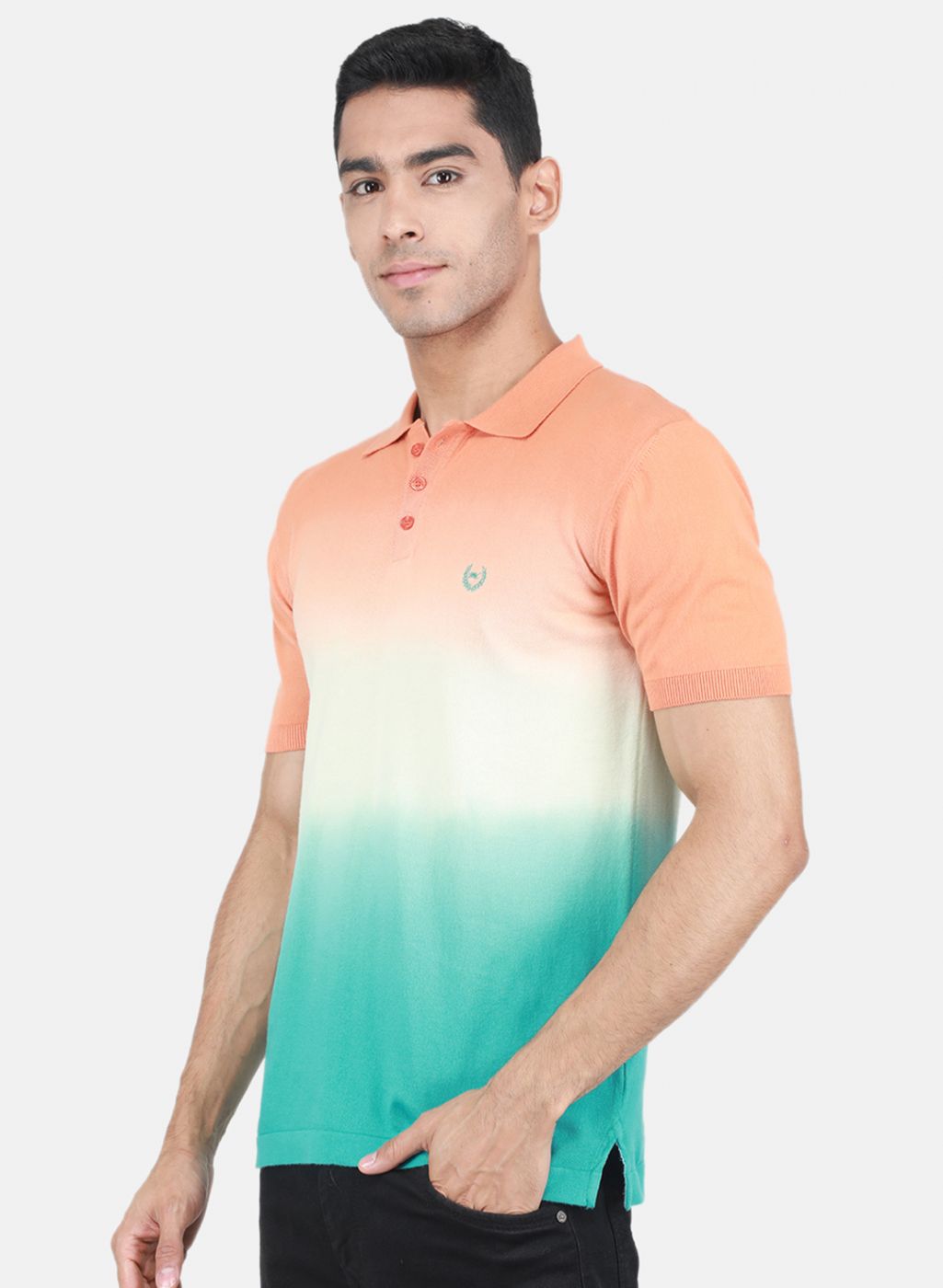 Men Green Self Design T-Shirt