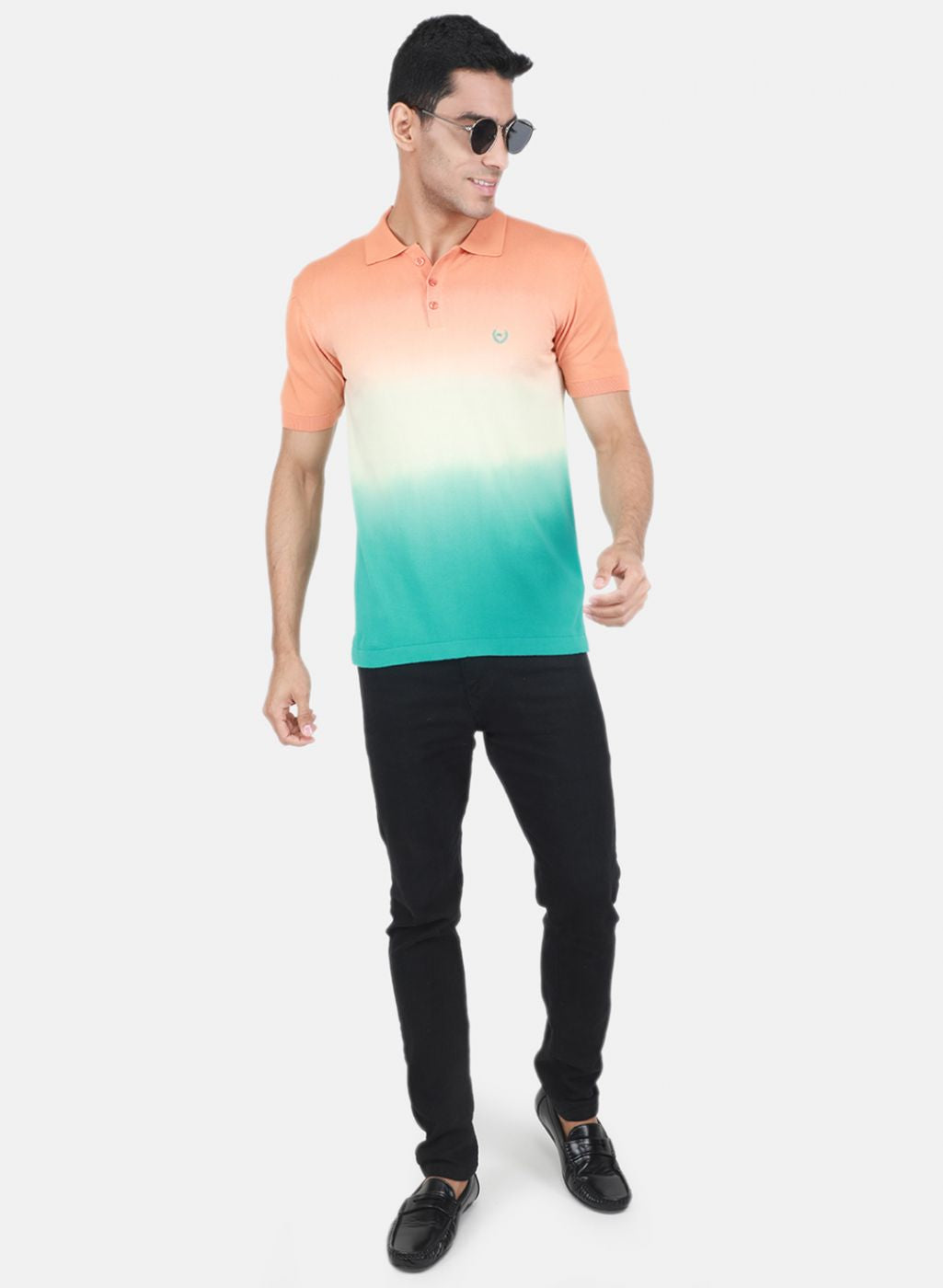 Men Green Self Design T-Shirt