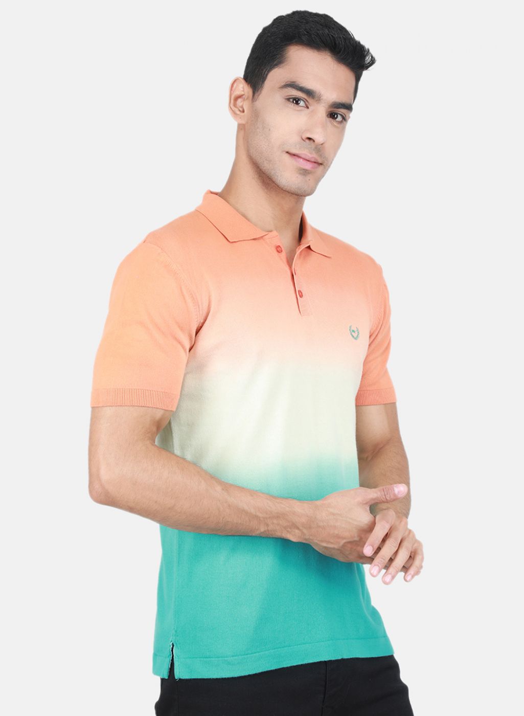 Men Green Self Design T-Shirt