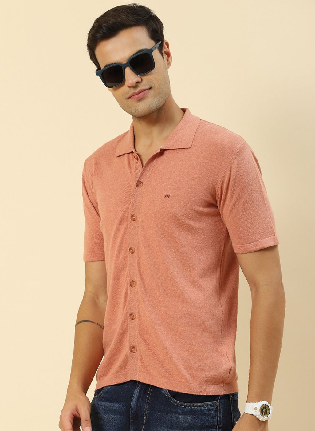 Men Peach Plain T-Shirt