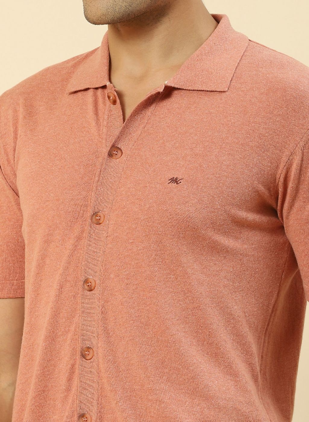 Men Peach Plain T-Shirt