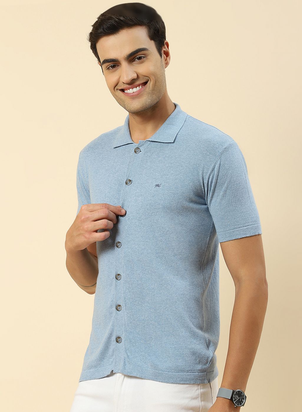 Men Sky Blue Plain T-Shirt