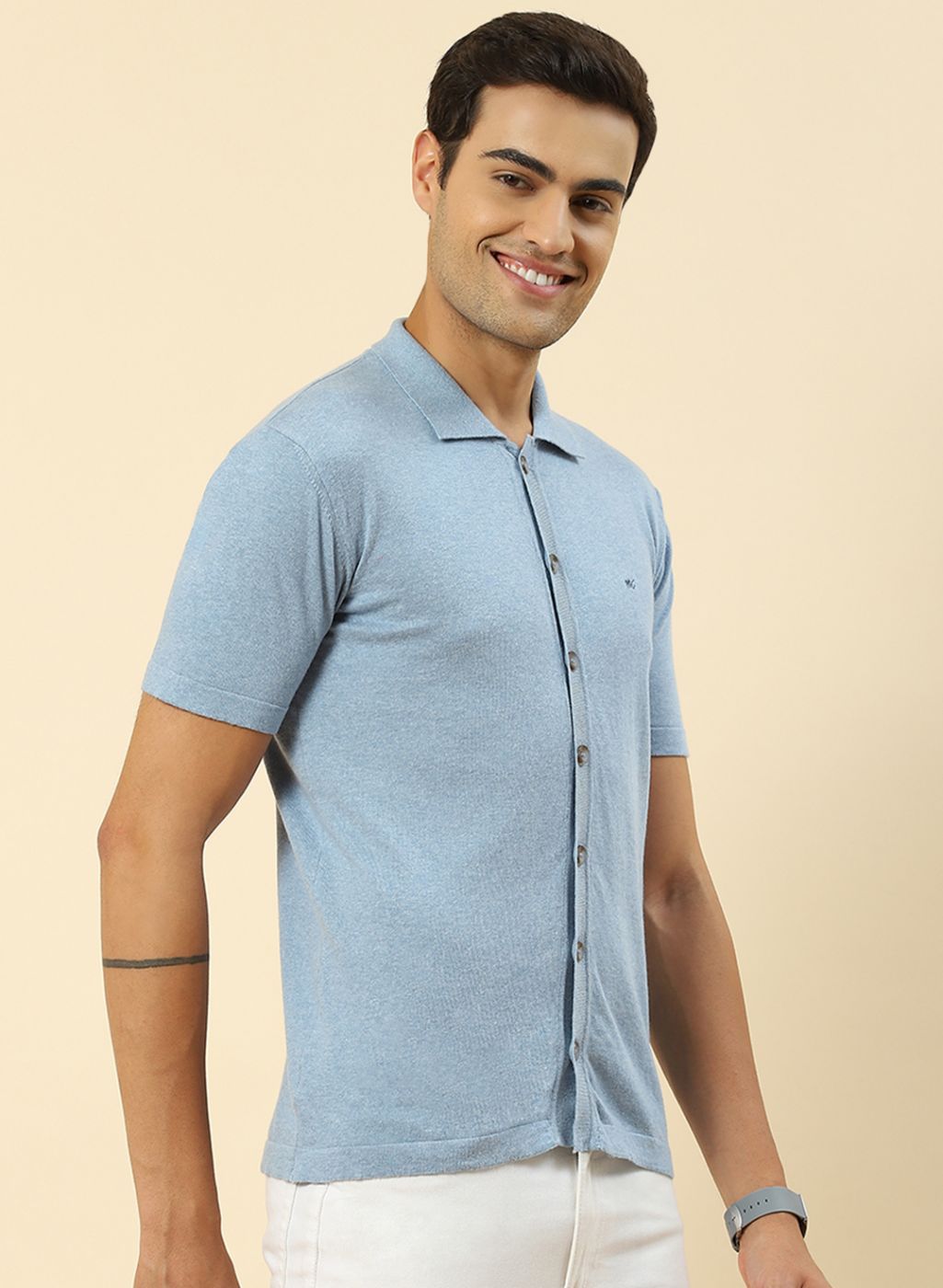 Men Sky Blue Plain T-Shirt