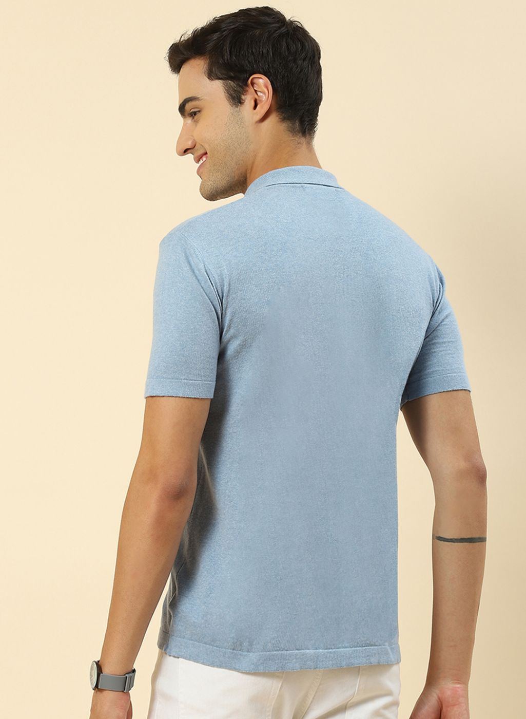 Men Sky Blue Plain T-Shirt