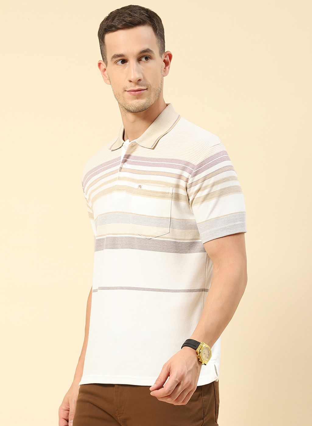 Men Cream Stripe T-Shirt