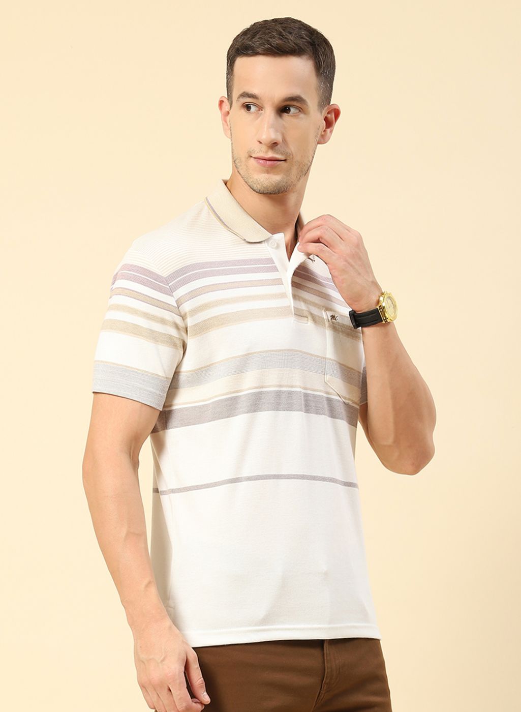 Men Cream Stripe T-Shirt