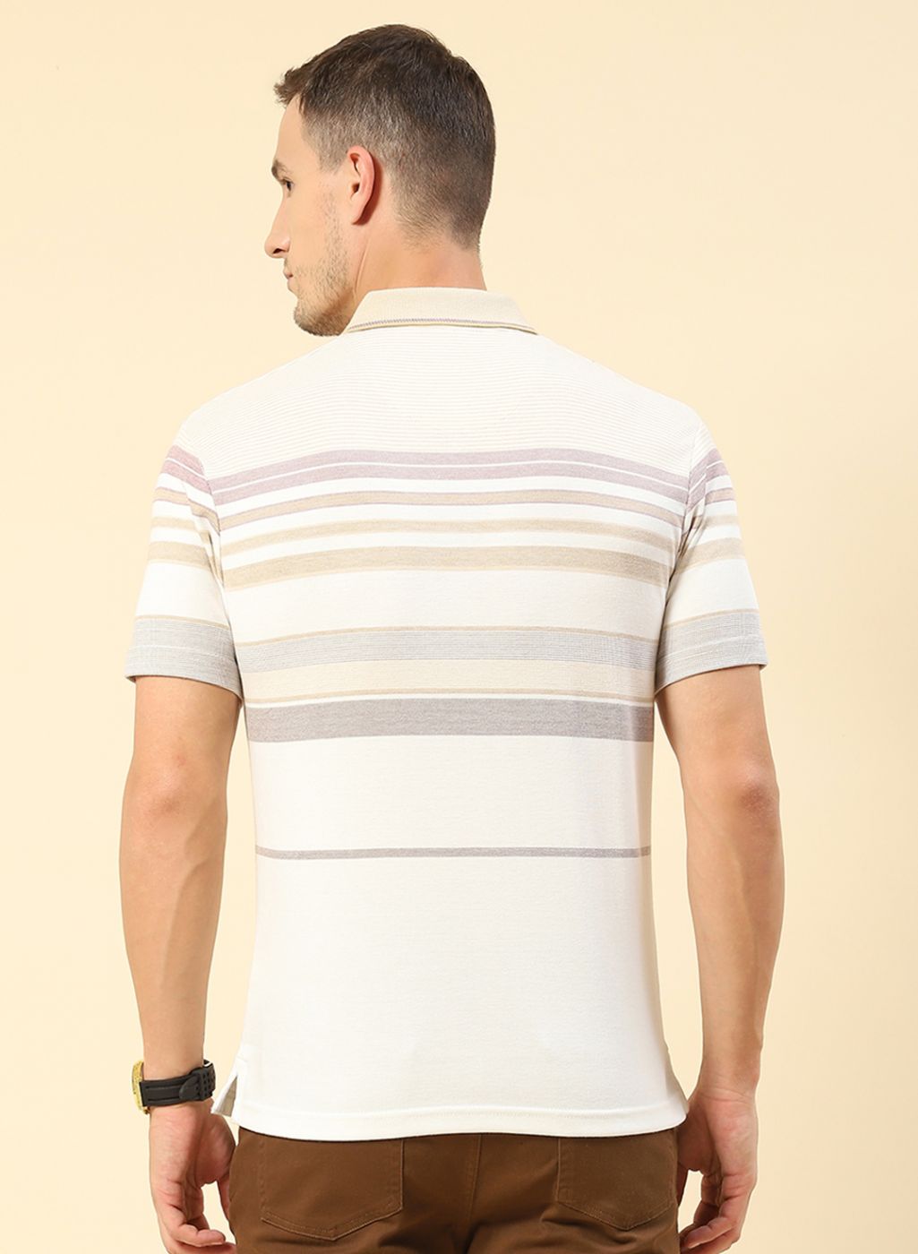 Men Cream Stripe T-Shirt