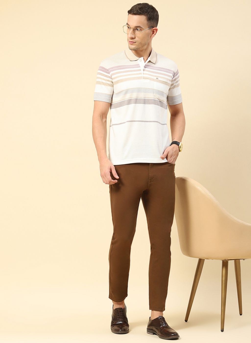 Men Cream Stripe T-Shirt