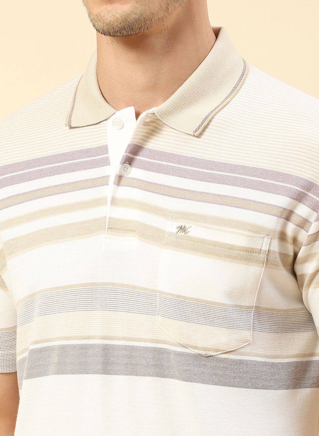 Men Cream Stripe T-Shirt