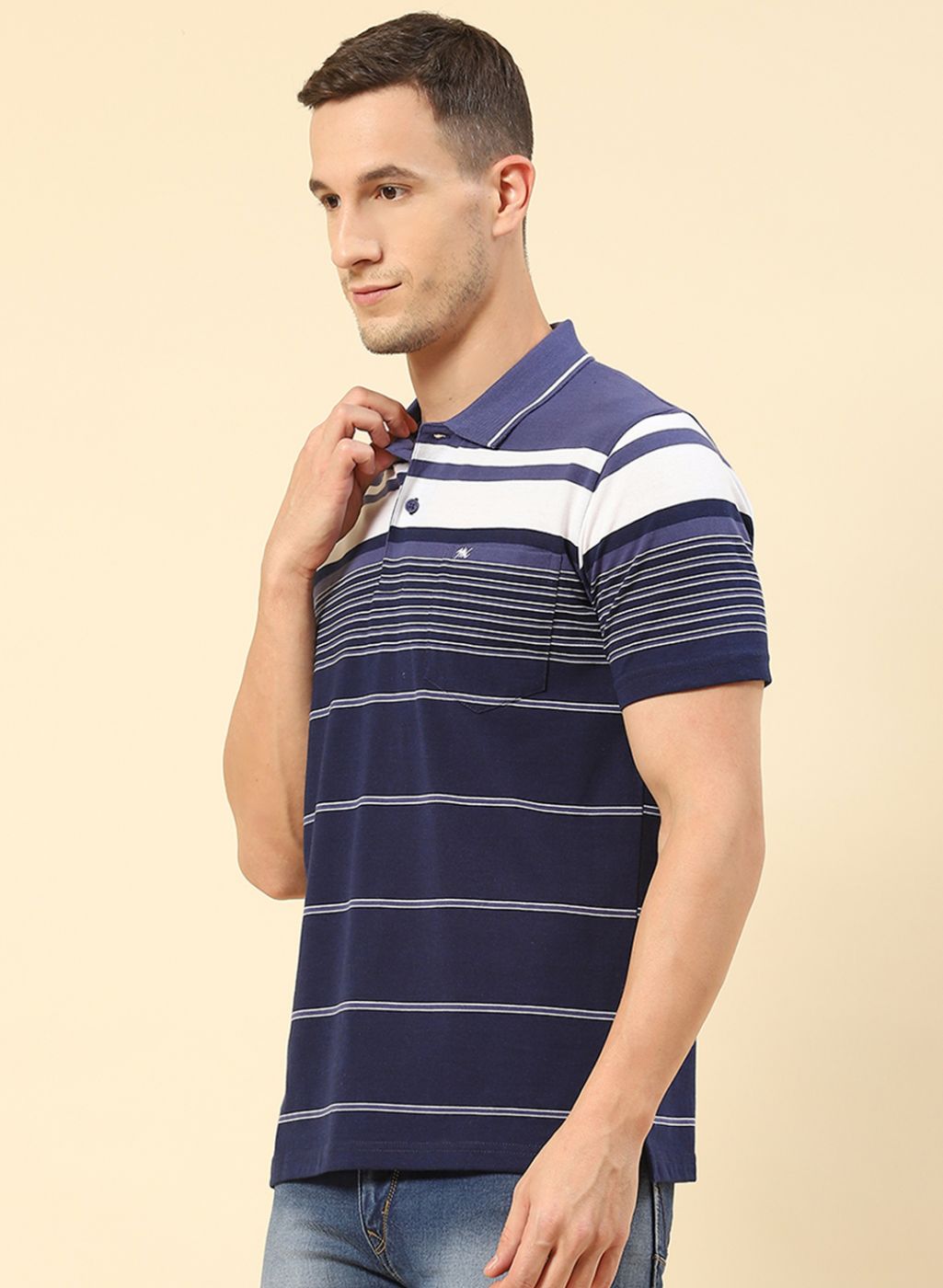 Men NAvy Blue Stripe T-Shirt