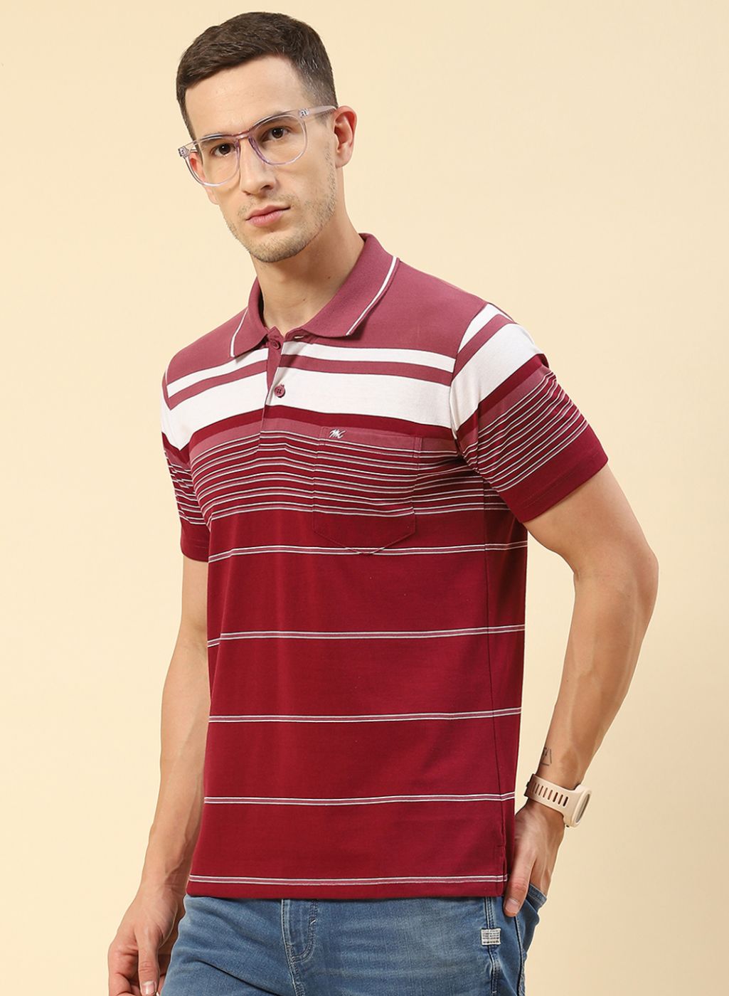 Men Maroon Stripe T-Shirt