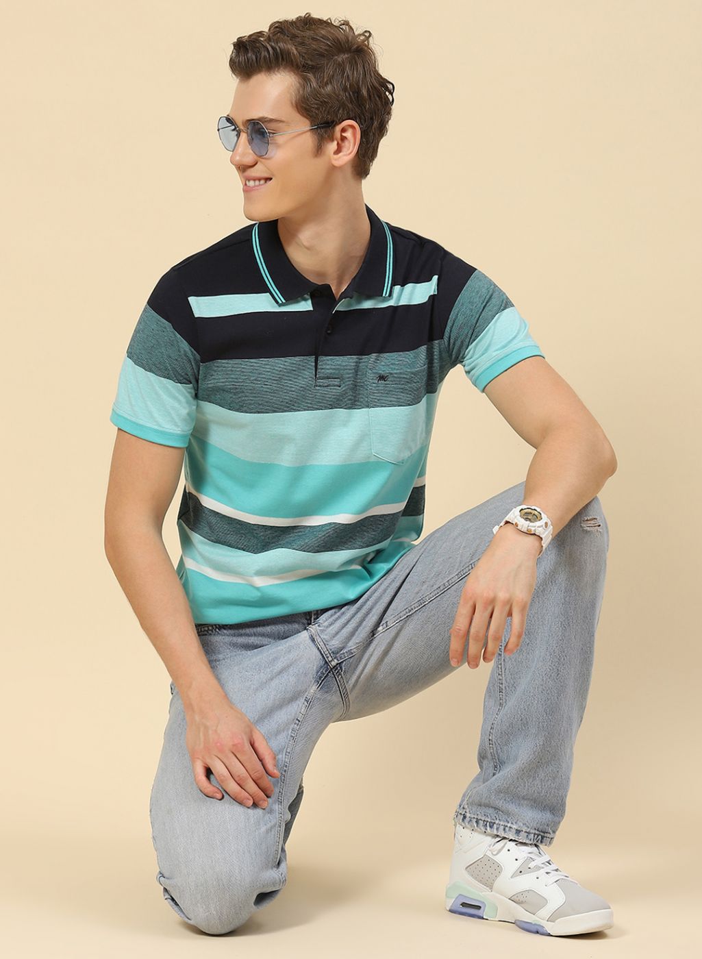 Men Blue Stripe T-Shirt