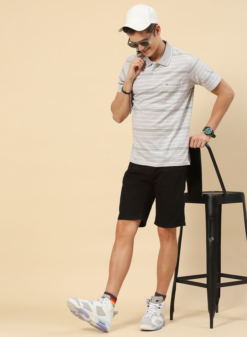 Men Grey Stripe T-Shirt