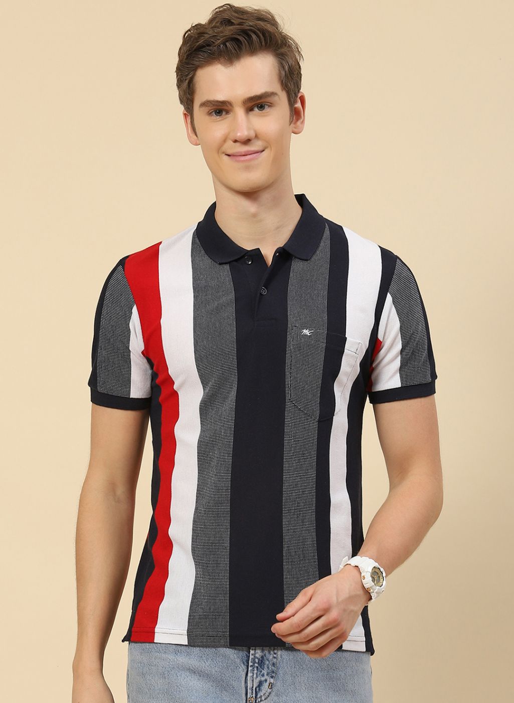 Men NAvy Blue Stripe T-Shirt