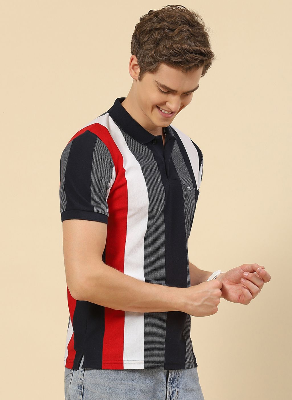 Men NAvy Blue Stripe T-Shirt