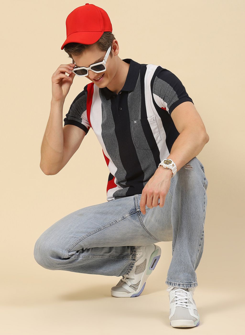 Men NAvy Blue Stripe T-Shirt