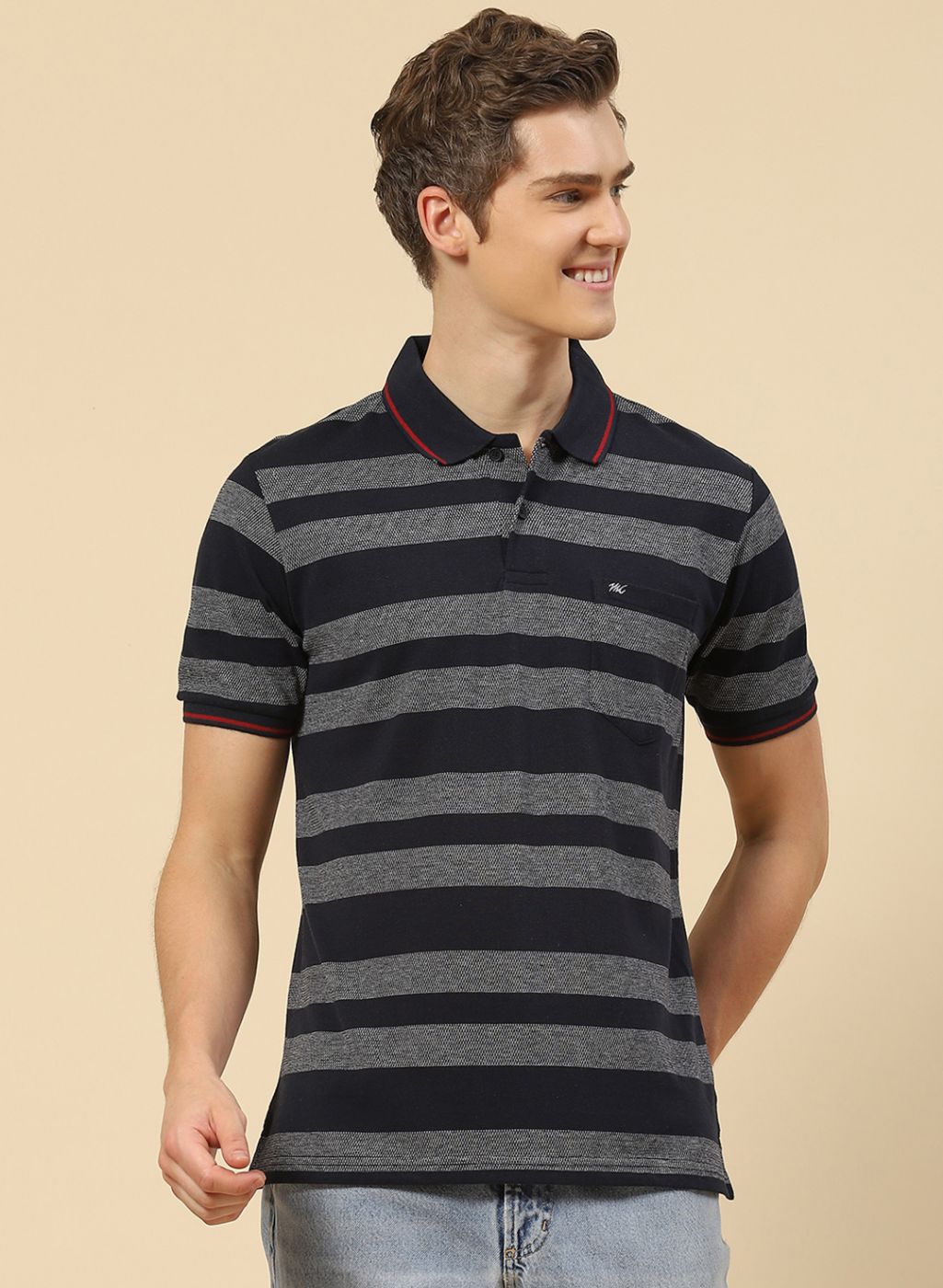 Men NAvy Blue Stripe T-Shirt