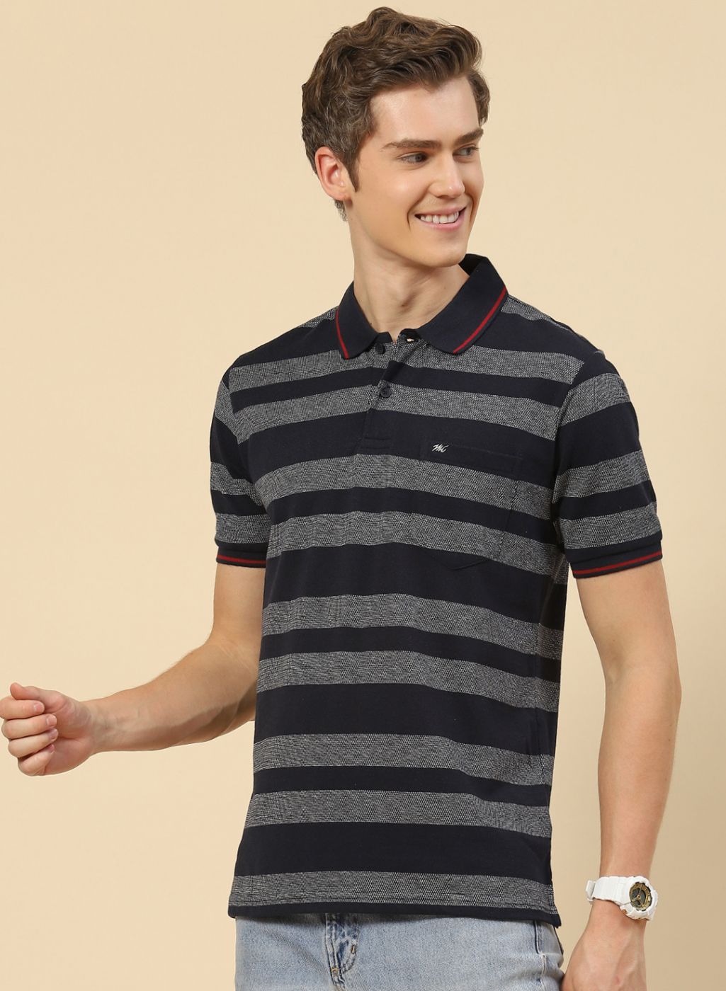 Men NAvy Blue Stripe T-Shirt