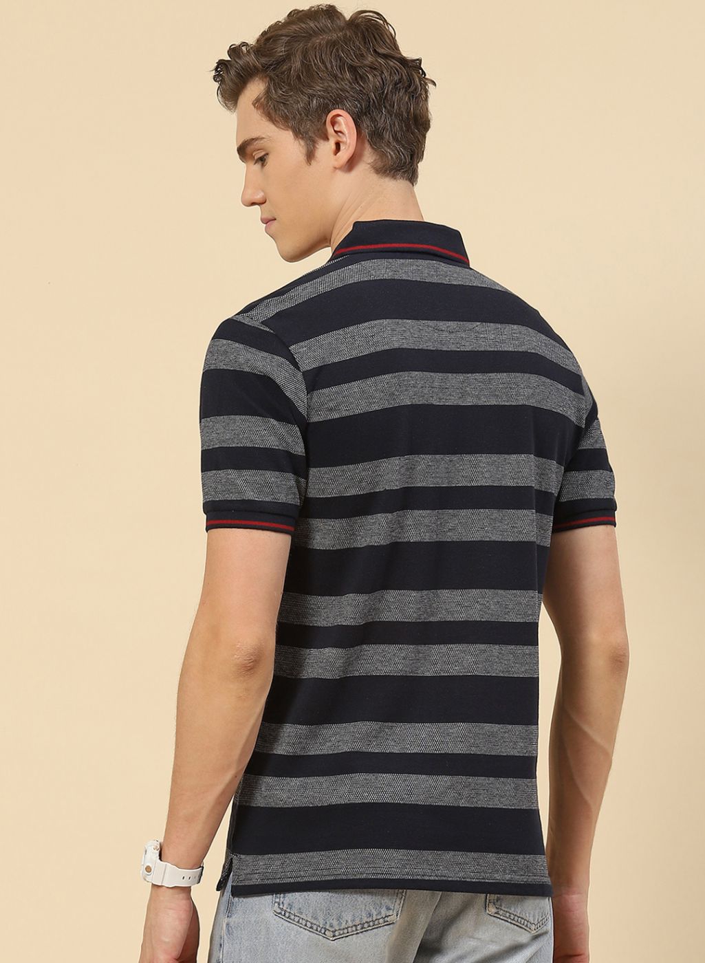 Men NAvy Blue Stripe T-Shirt