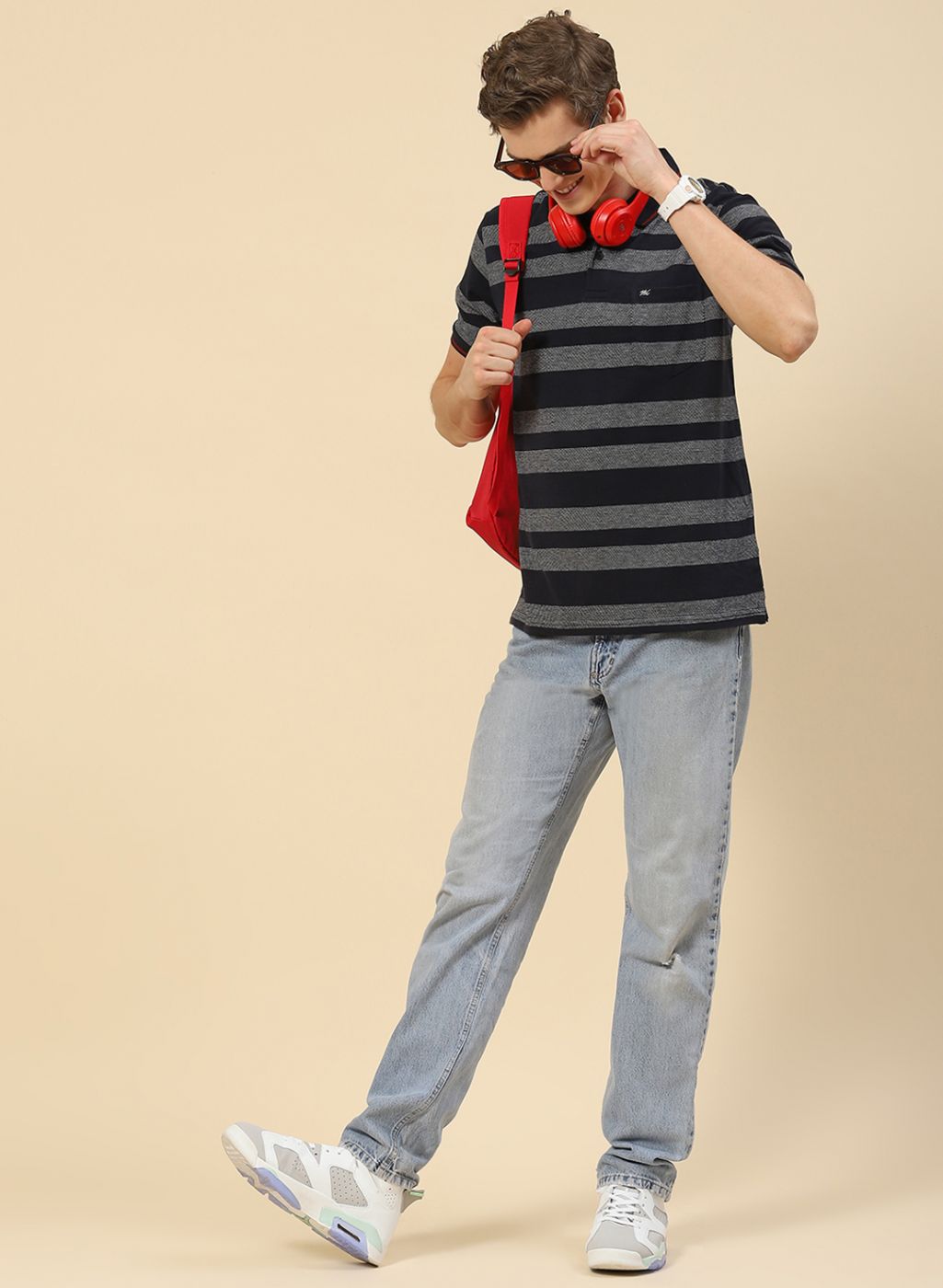 Men NAvy Blue Stripe T-Shirt