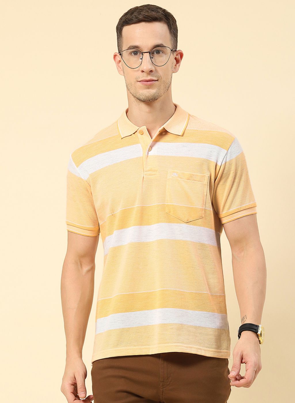 Men Orange Stripe T-Shirt