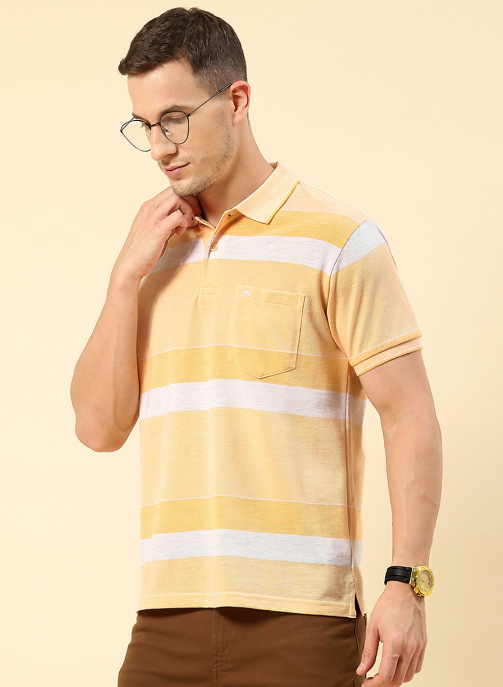 Men Orange Stripe T-Shirt