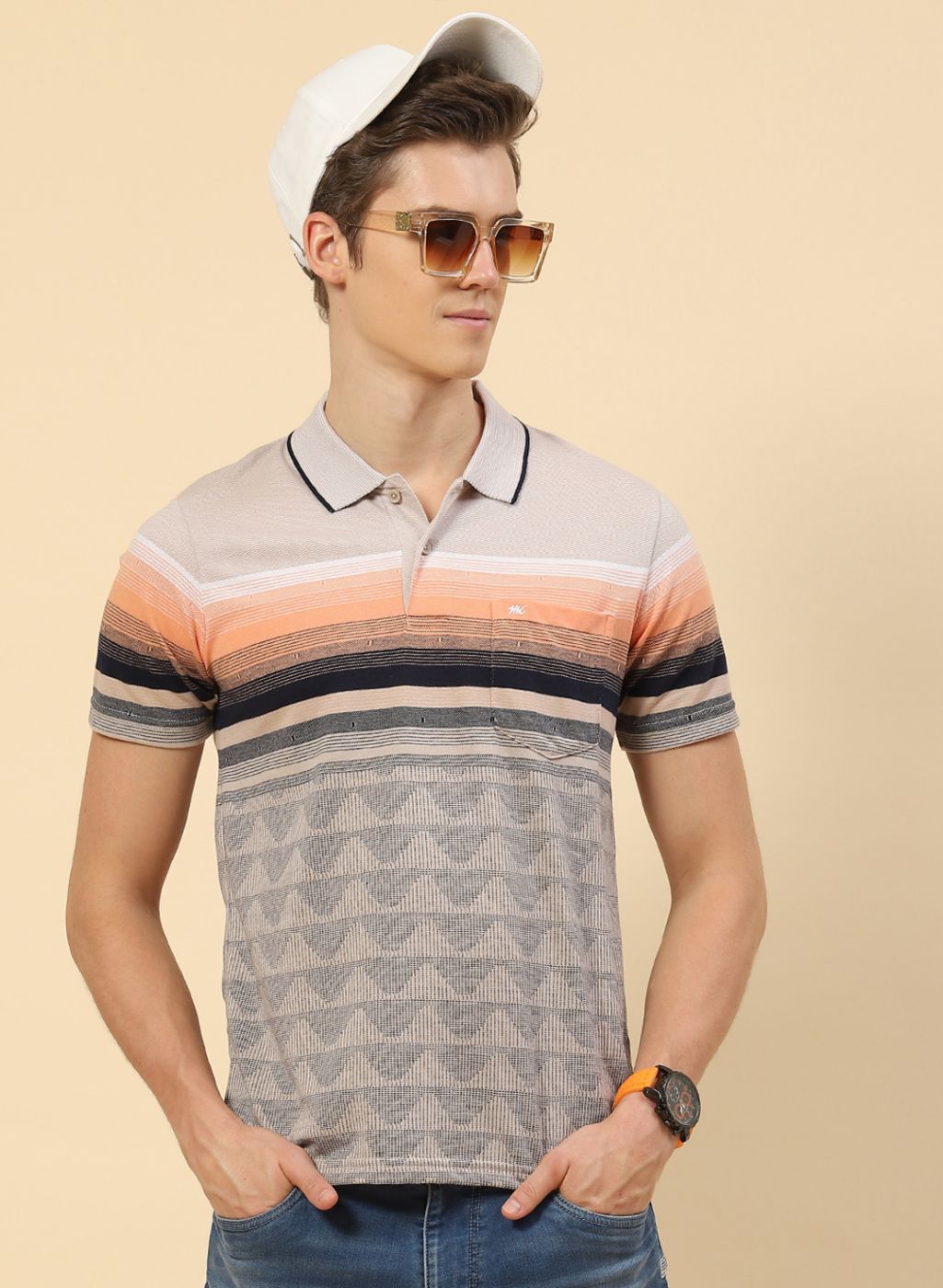 Men NAvy Blue Stripe T-Shirt