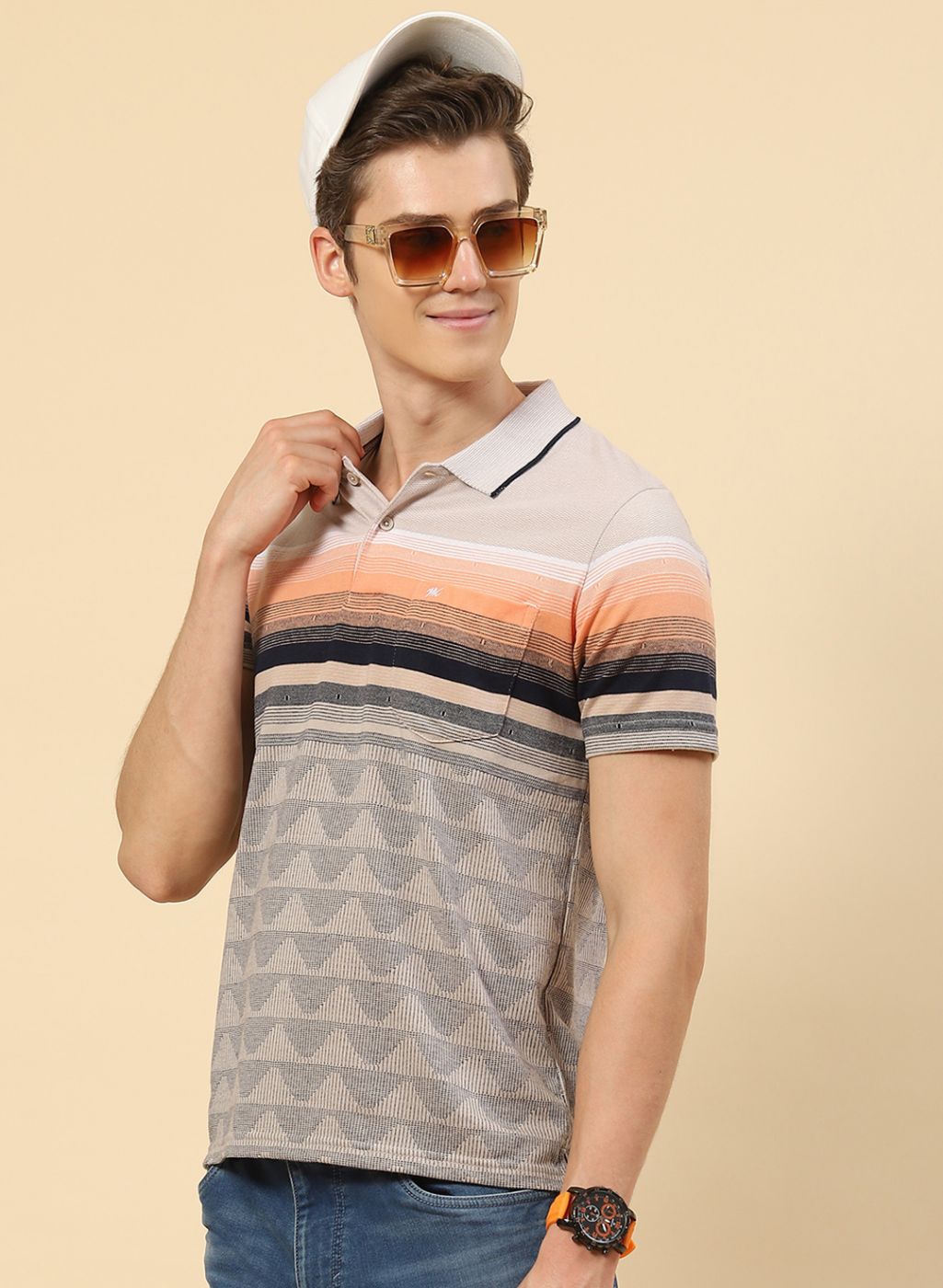 Men NAvy Blue Stripe T-Shirt