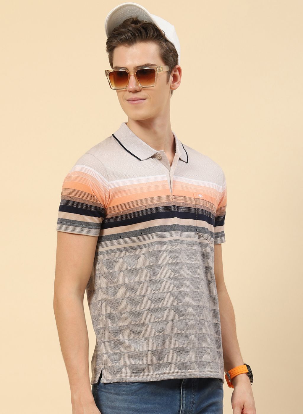 Men NAvy Blue Stripe T-Shirt