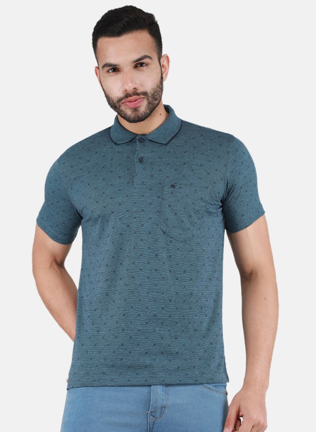 Men Teal Blue Printed T-Shirt