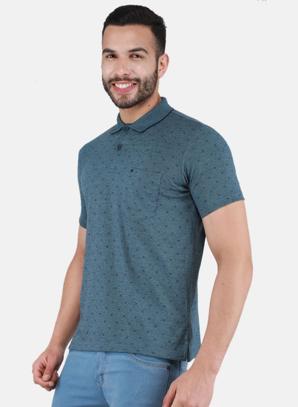 Men Teal Blue Printed T-Shirt