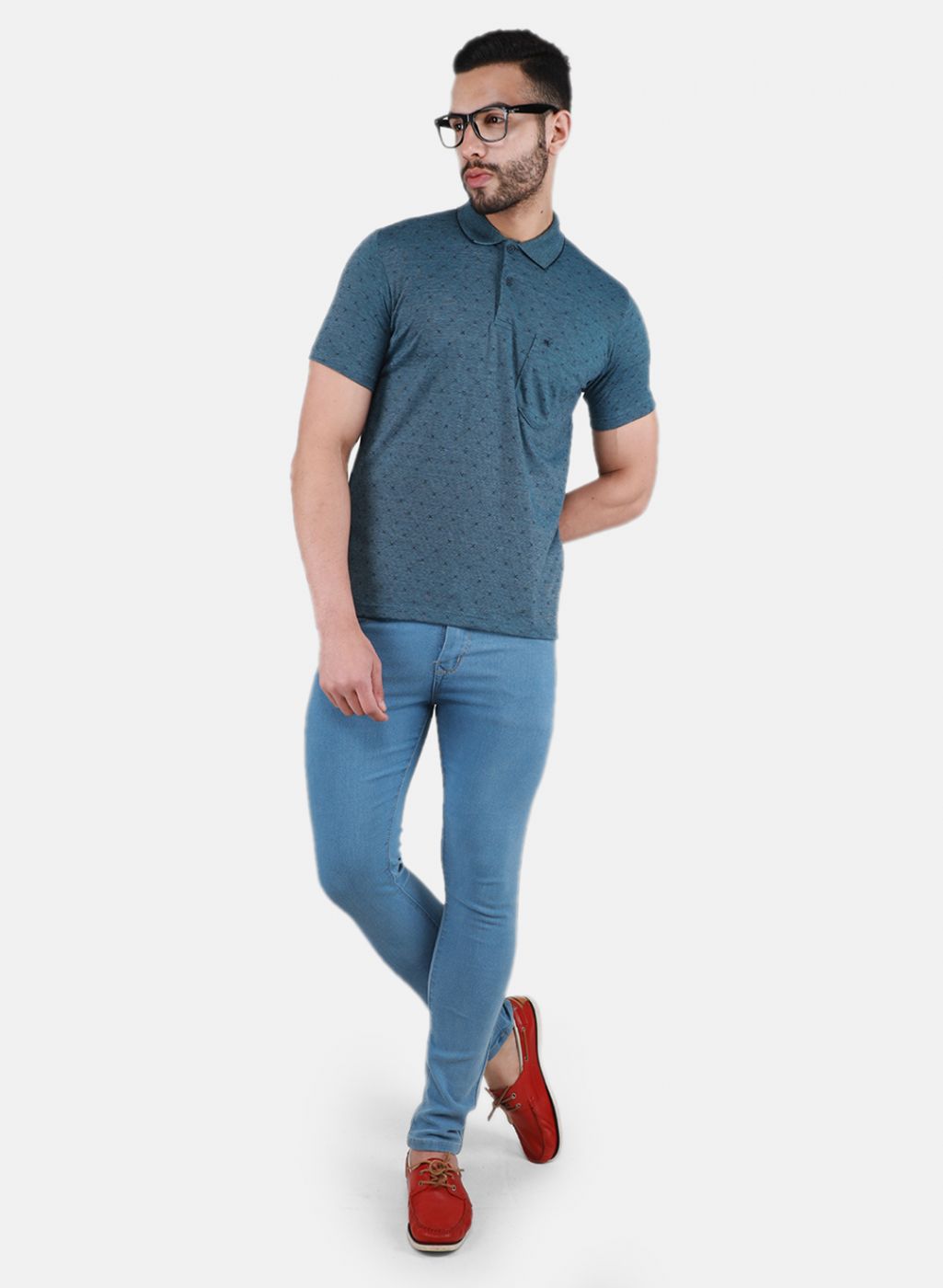 Men Teal Blue Printed T-Shirt
