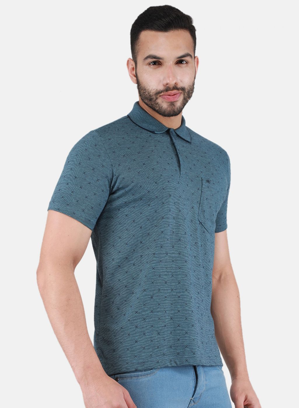Men Teal Blue Printed T-Shirt