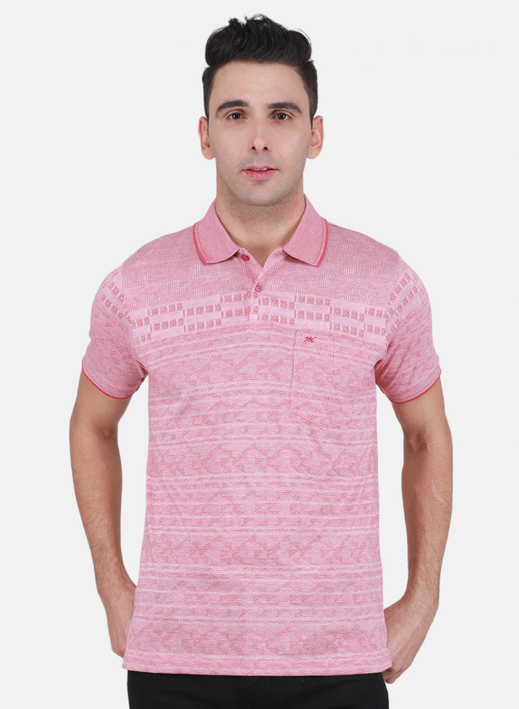 Men Pink Jaquard T-Shirt