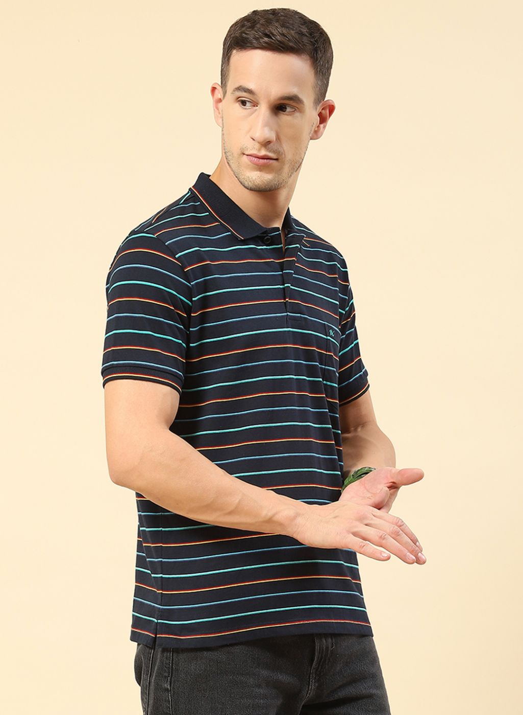 Men NAvy Blue Stripe T-Shirt