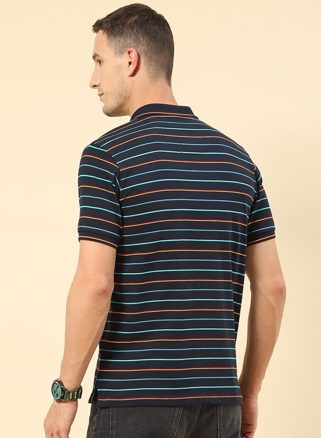Men NAvy Blue Stripe T-Shirt