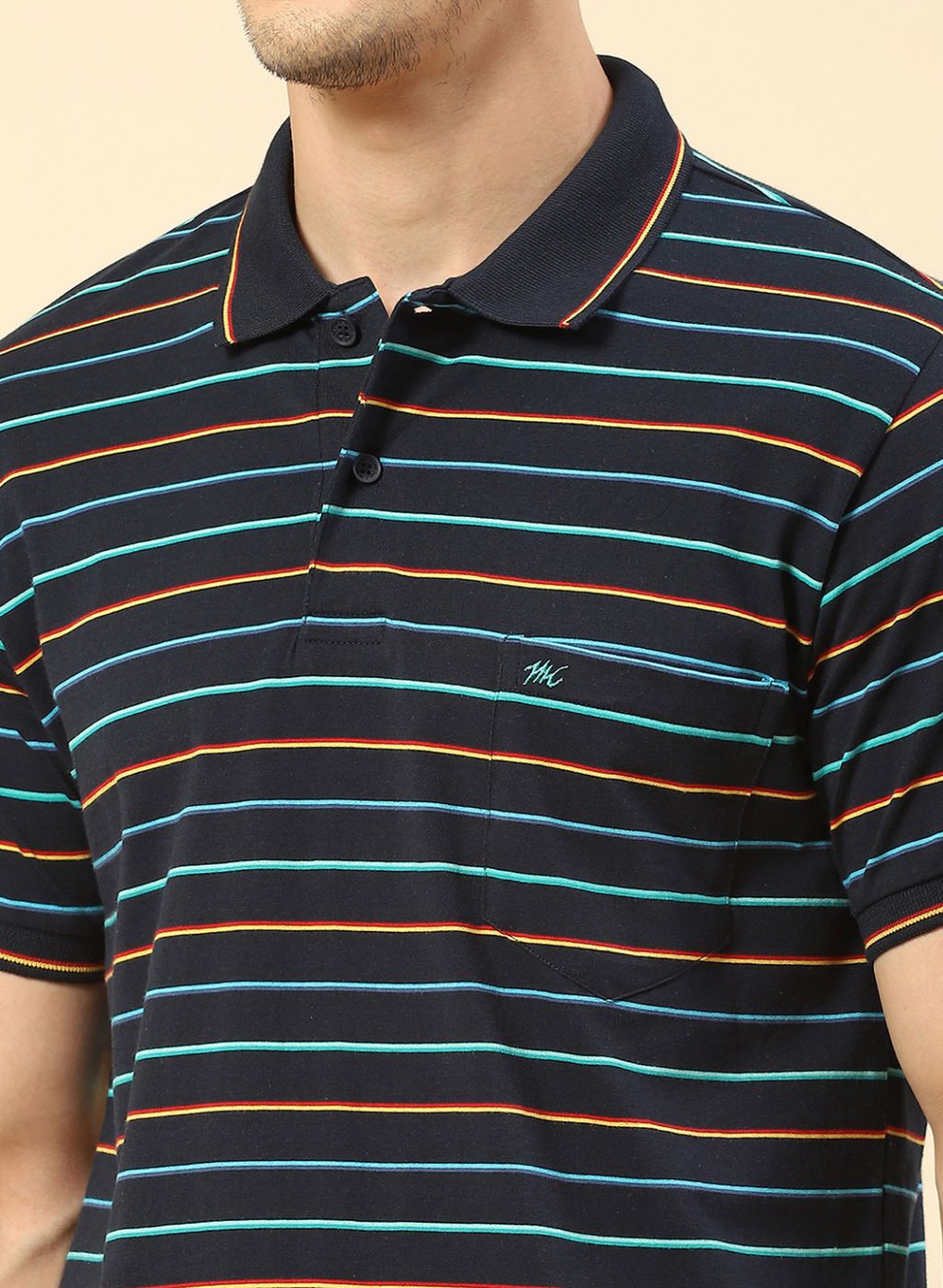 Men NAvy Blue Stripe T-Shirt