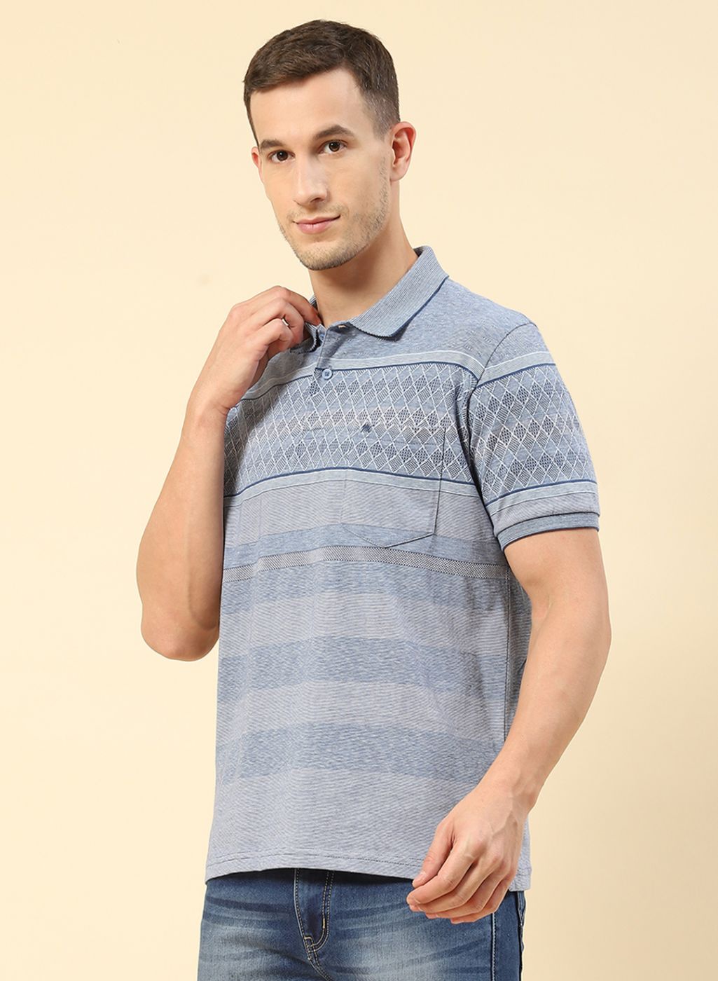 Men Blue Jaquard T-Shirt