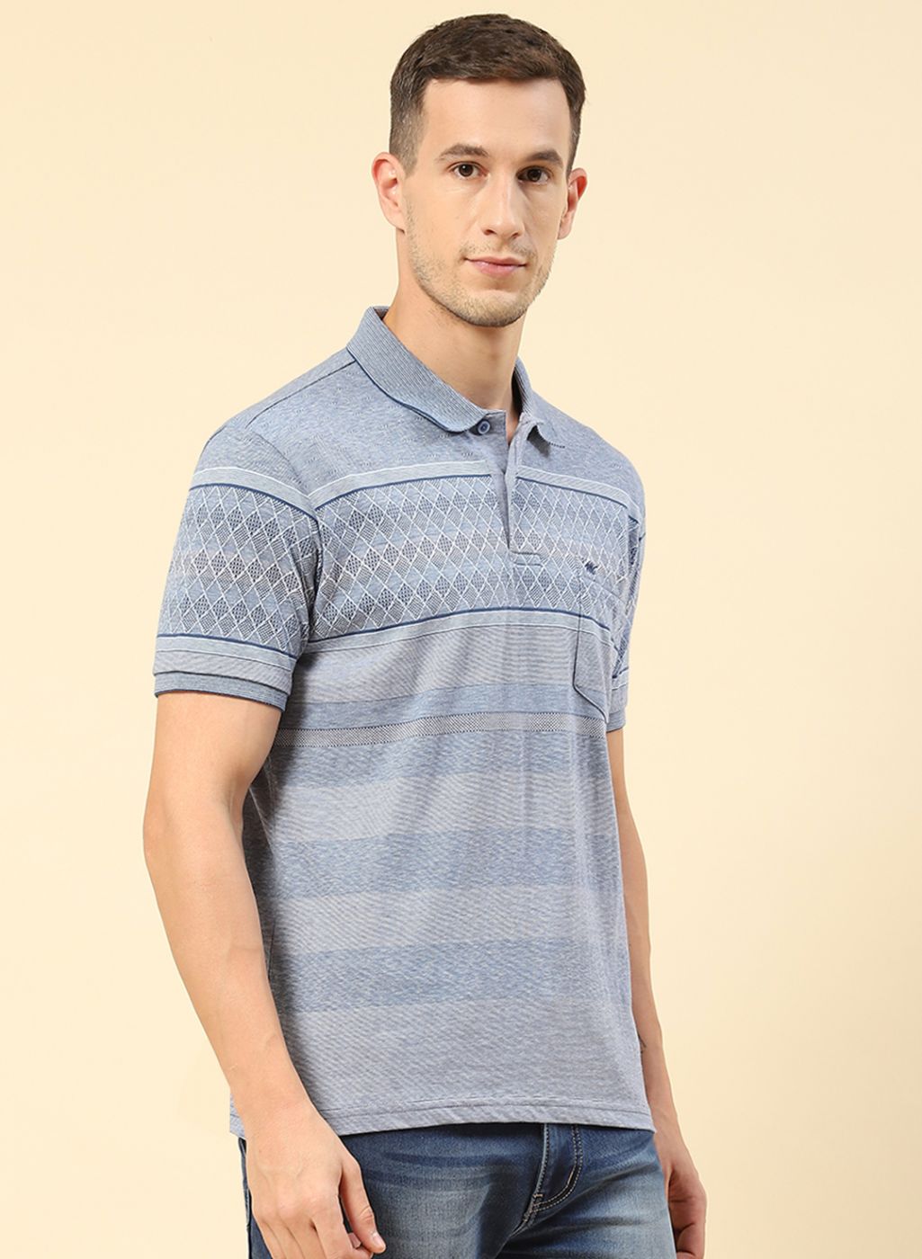 Men Blue Jaquard T-Shirt