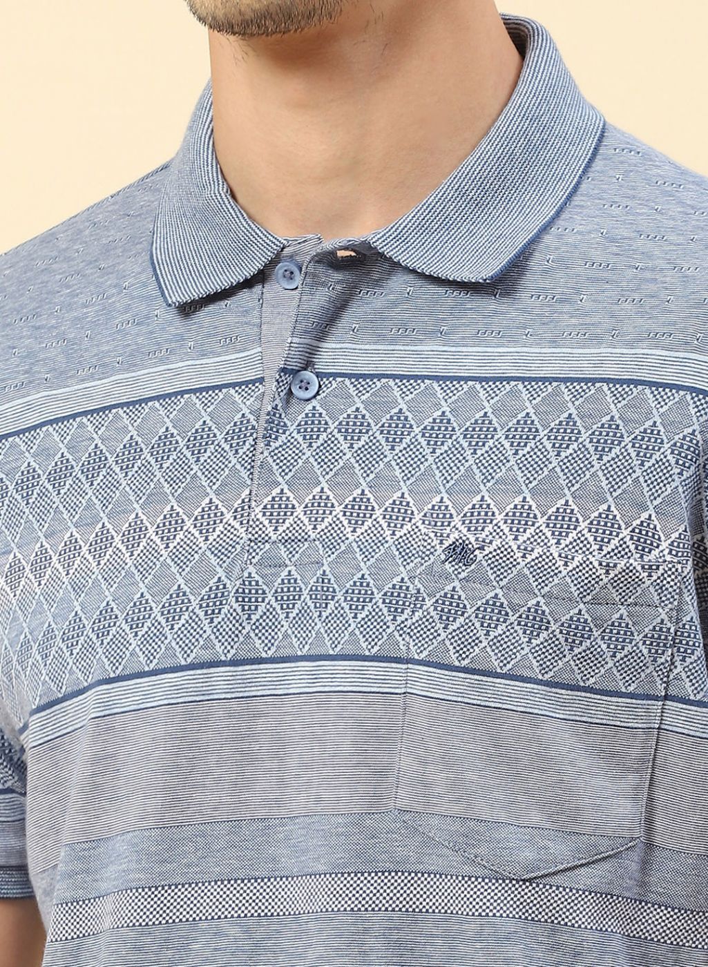 Men Blue Jaquard T-Shirt