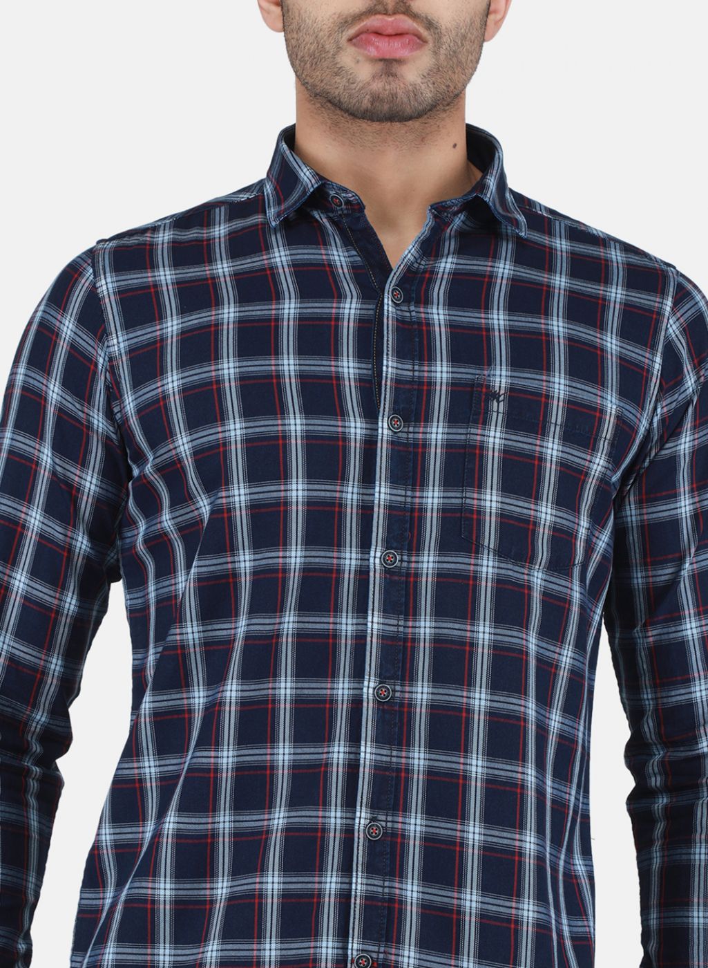 Men NAvy Blue Check Shirt