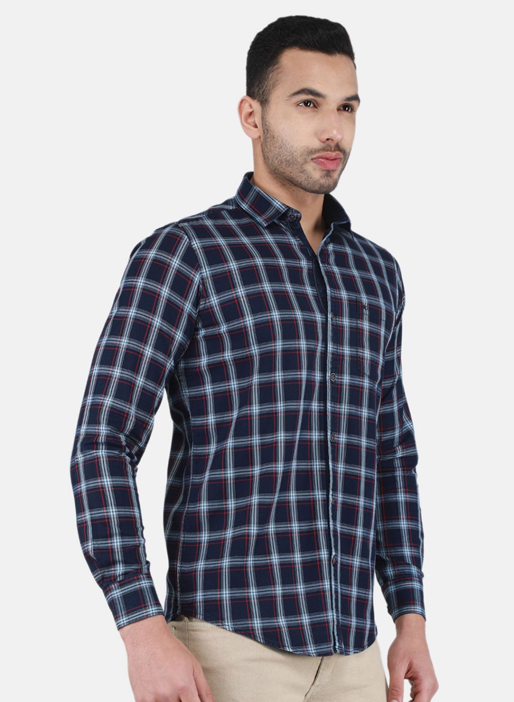 Men NAvy Blue Check Shirt