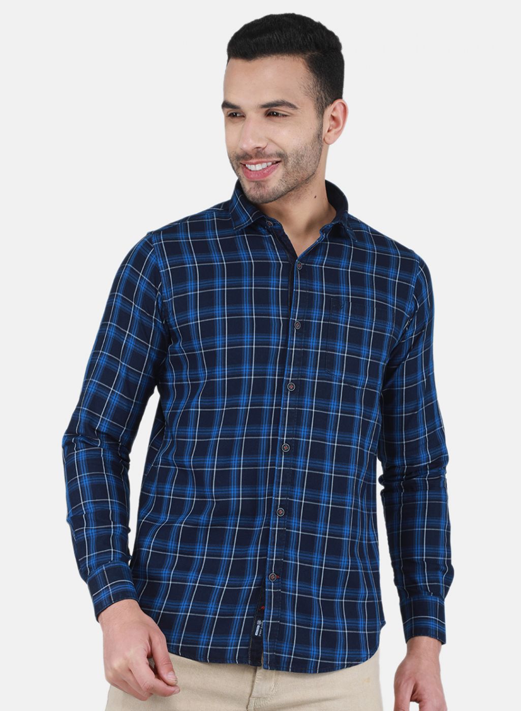 Men Blue Check Shirt