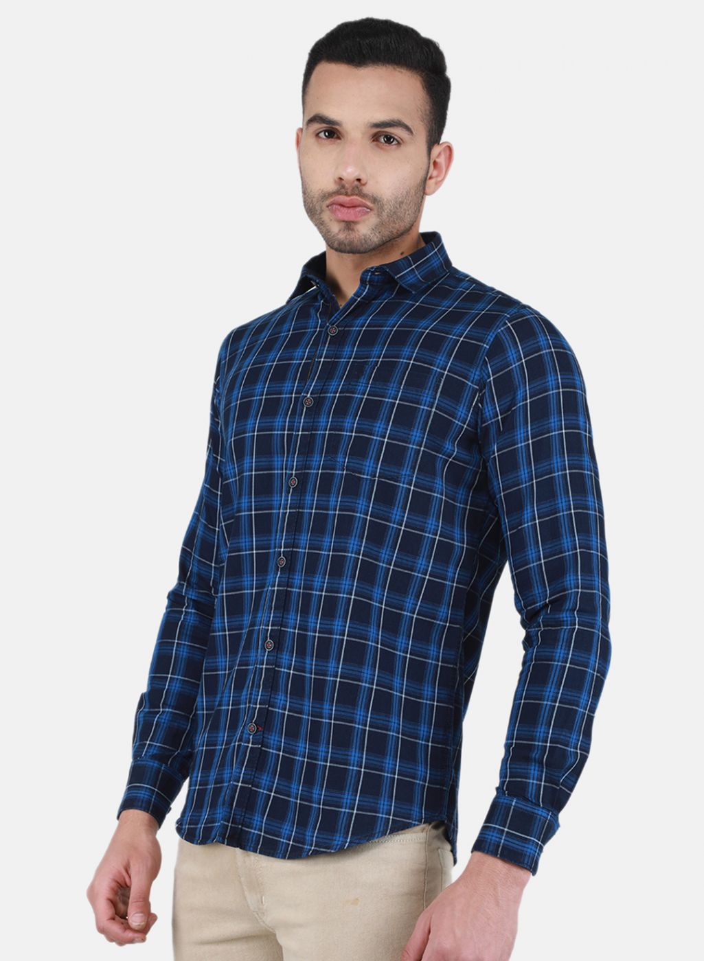 Men Blue Check Shirt