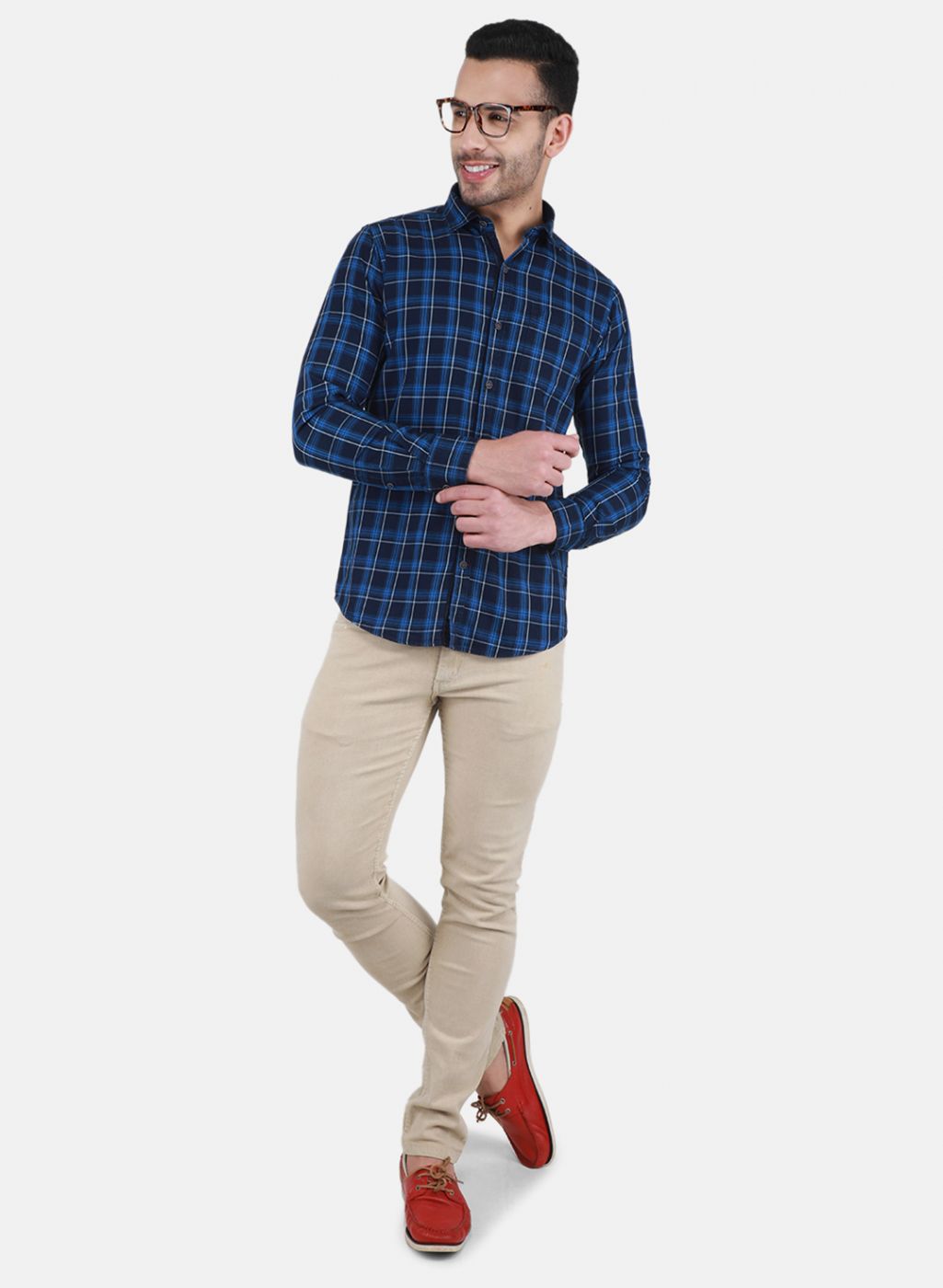 Men Blue Check Shirt