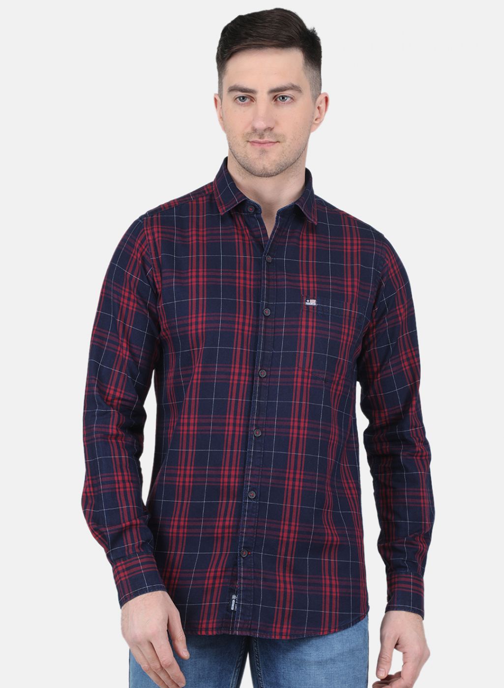 Men Maroon Check Shirt