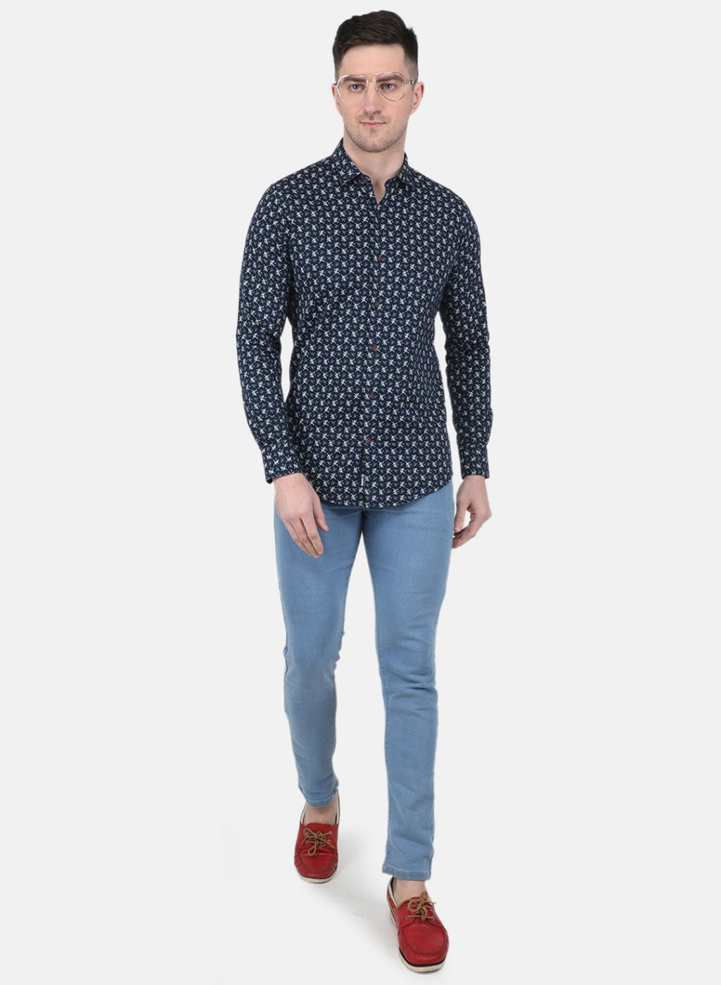 Men NAvy Blue Printed Shirt